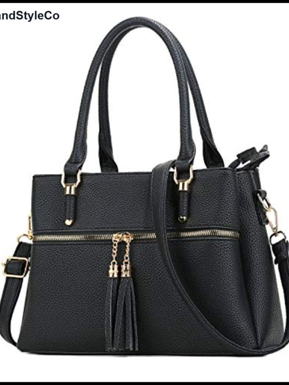 Medium Satchel Bag with 3 Compartments - Top Handle Faux Leather Purse